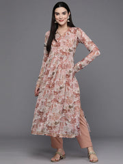 Women Floral Printed Pleated Gotta Patti Kurta with Trousers-AHKUPZ-COMBO-839