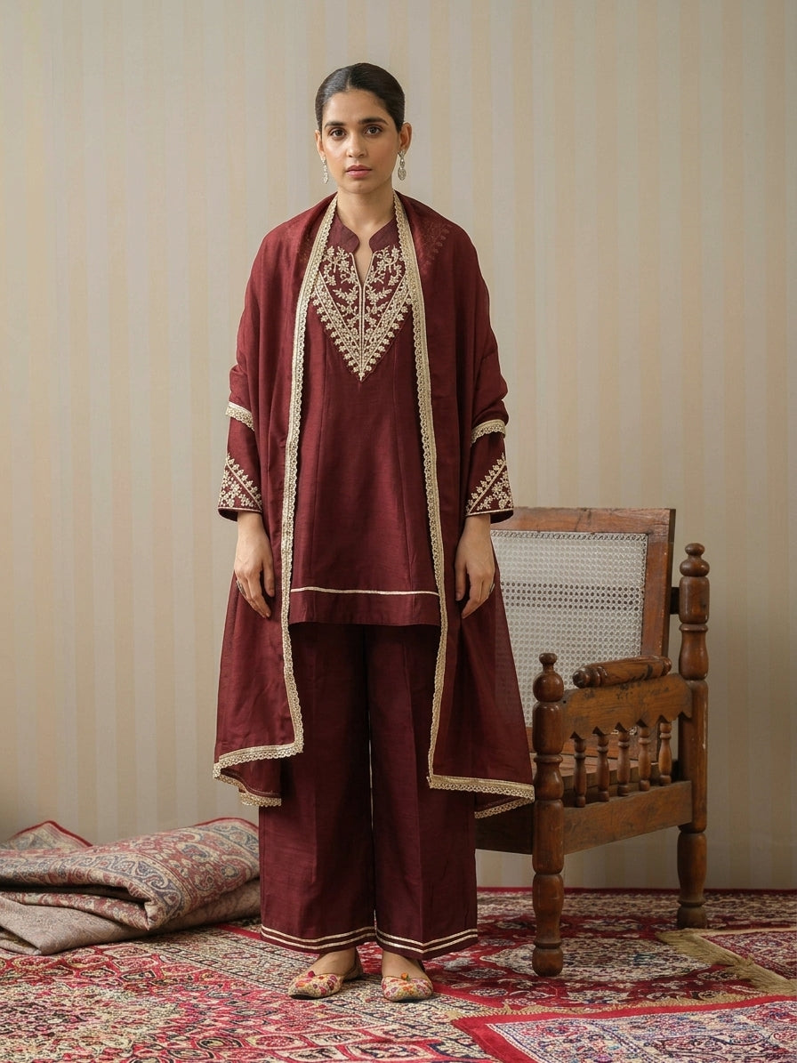 Polyester Kurta Set for Women - Brown | MLWSHKS9300BRN