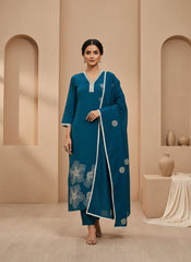 Cotton Blend Kurta Set for Women - Teal | MLWSHKS9292TEL