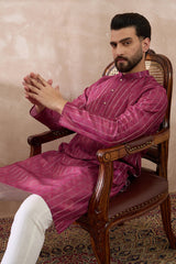 Pink Silk Blend Printed Mandarin Collar Straight Kurta MKU2114
