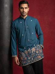 Japanese Fabric Embroidered Kurta ( 65KO 5597Peacock ) [FF] [A-1-2-3-4]