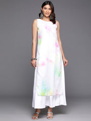 Tie and Dye Printed Boat Neck Ethnic Layered Dress-AHEDGRDP-241
