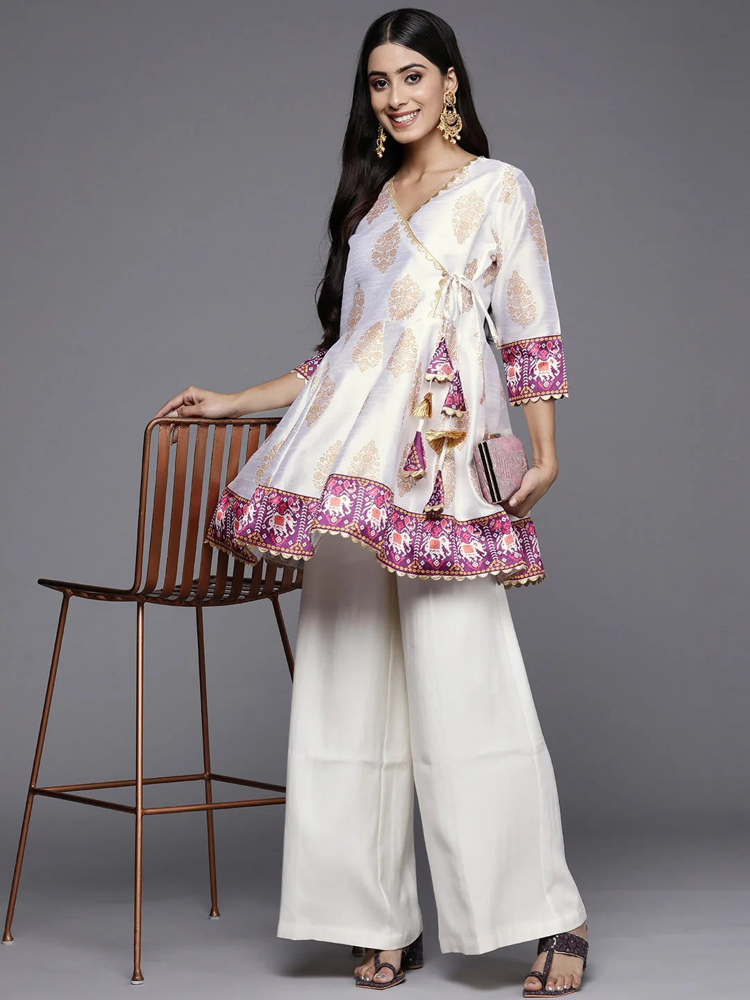 White & Gold Ethnic Tunic | Indian Kurta Ladies Online