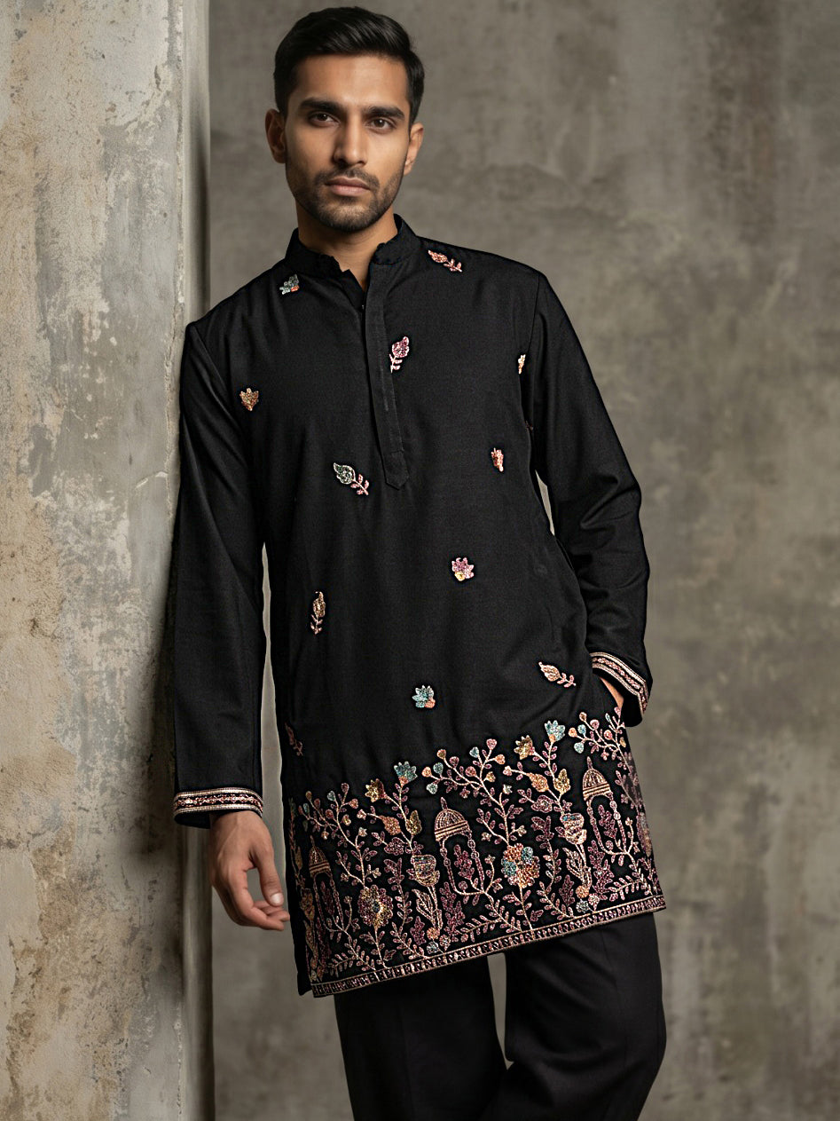 Japanese Fabric Embroidered Kurta ( 65KO 5596Black )
