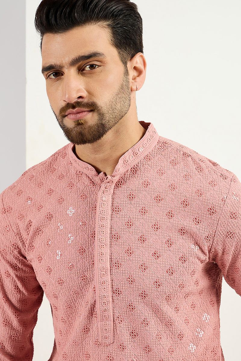  Pink Viscose Rayon Solid Embroidered Long Straight Kurta Fo