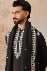 Black Silk Blend Solid Embroidered Kurta With Dupatta MKUD1012