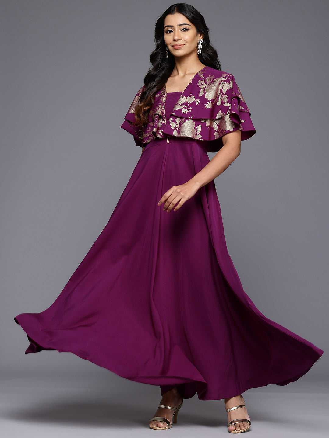 Floral Flared Sleeve Maxi Gown - Buy Indian Dresses Online