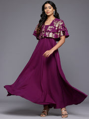 Floral Printed Flared Sleeves Maxi Gown-AHEDCRSP-253