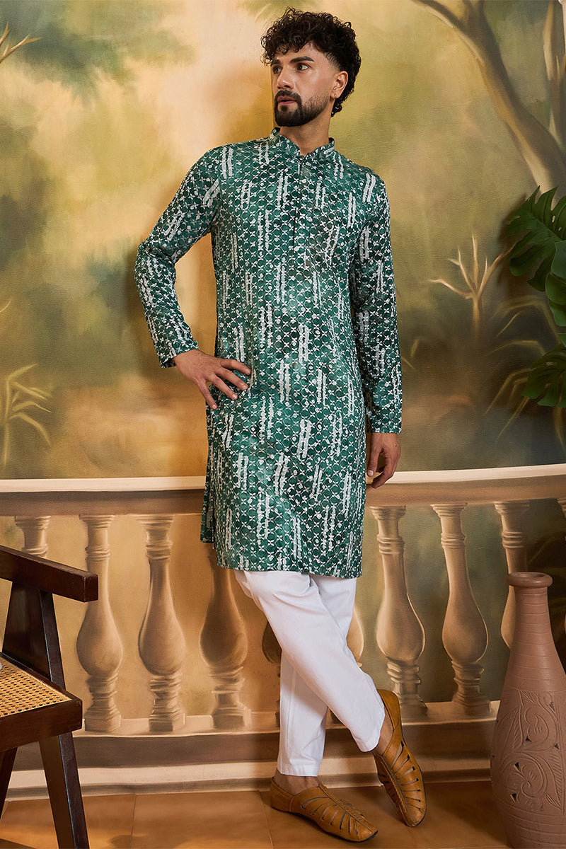 Green Viscose Rayon Embroidered Straight Kurta MKU1477 | DesiQlo