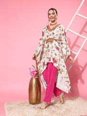 Beige Floral Printed Kaftan Kurta-AHKFCRDP-6075-FF
