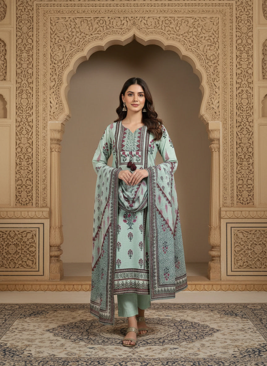 Cotton Blend Kurta Set for Women - Blue | MLWSHKS9285BLU