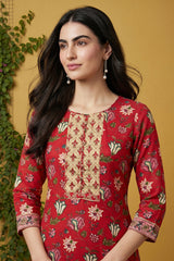 Rayon Red Floral Digital Printed Regular Kurta VCK9821