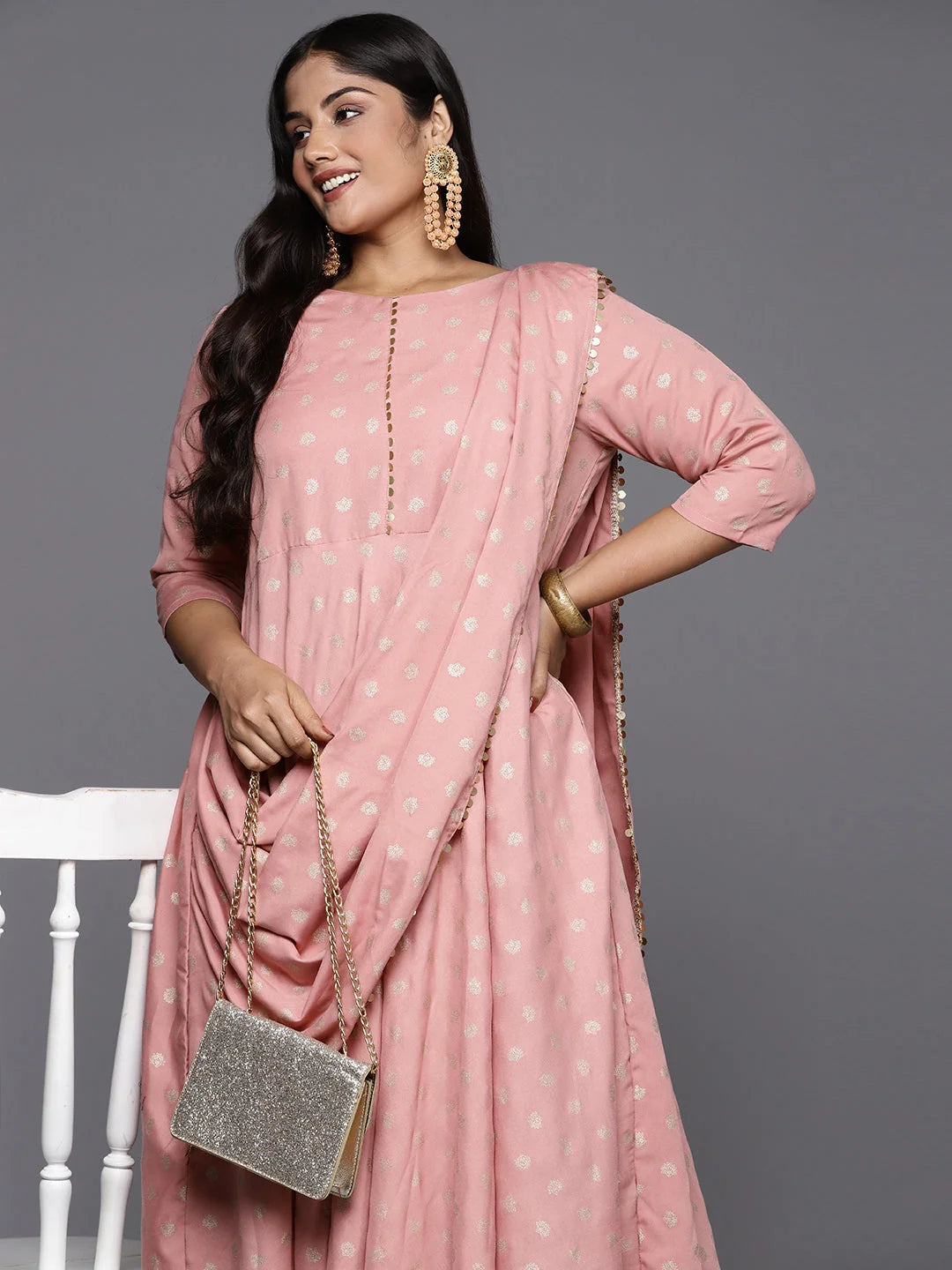 Pink Plus Size A-Line Maxi Dress | Anarkali Kurti for Women