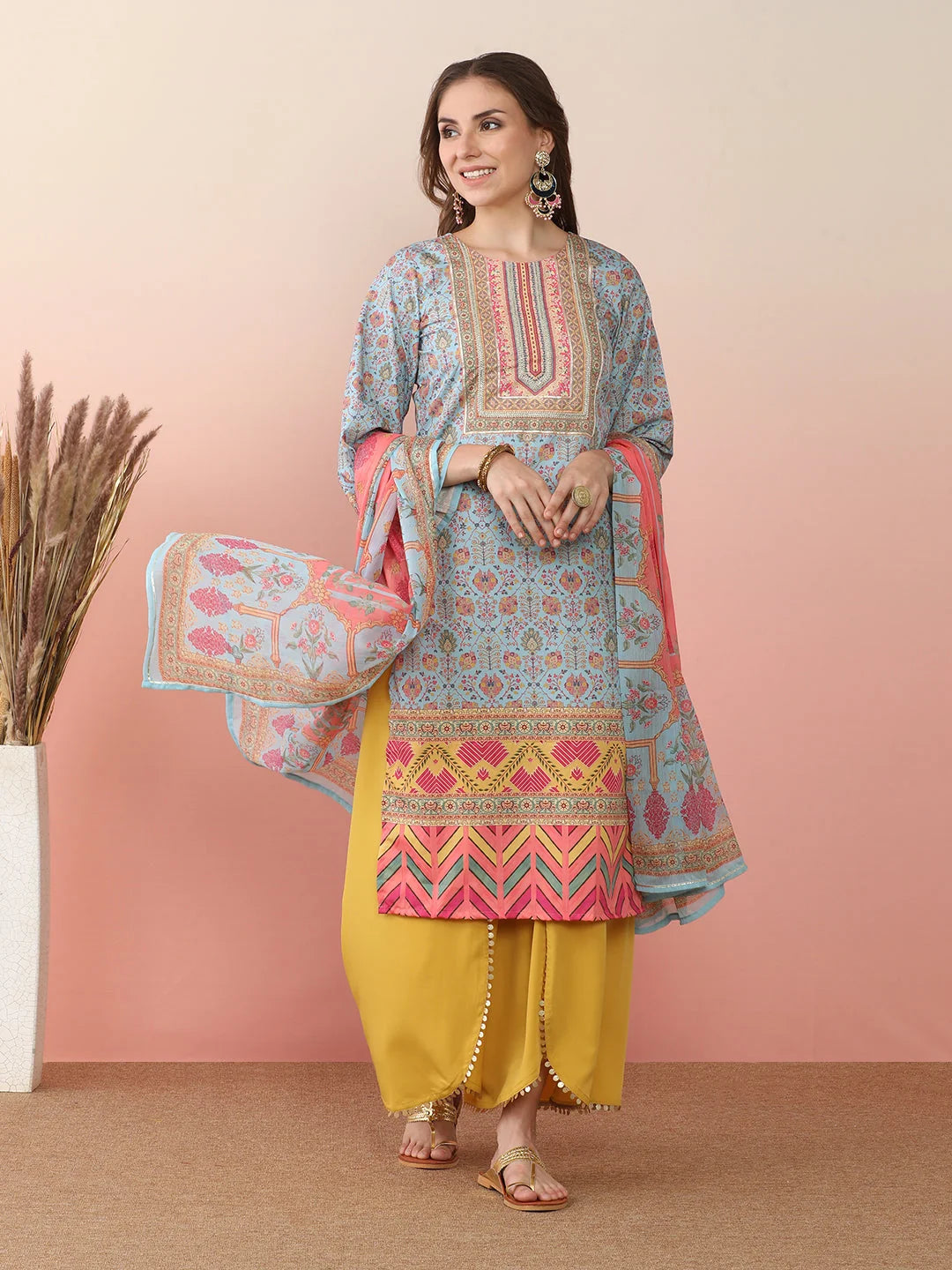 Elegant Women's Kurta and Palazzo Set with Dupatta