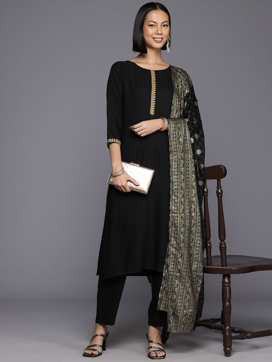 Ethnic Motifs Yoke Design Kurta With Trousers & Dupatta-AHKUDUPN-COMBO-970