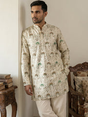 Silk Blend Foil Print Kurta ( 65KO 5587Cream )