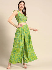 Crop top with back tie and plazzo pants in Lime Green