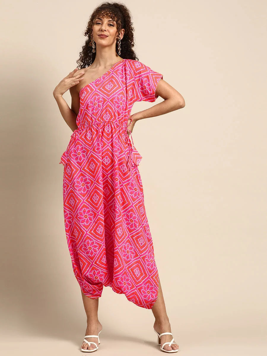 One Shoulder Pink Dhoti Jumpsuit | Chic Women's Tops