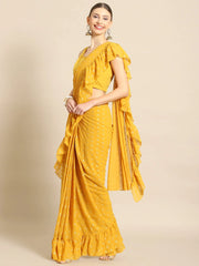 Yellow & Gold Toned Printed Ready To Wear Ruffles Saree-AHSRBL-SET-24