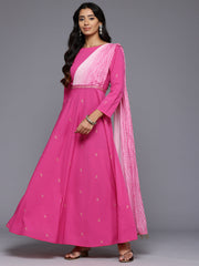 Ethnic Motifs Printed Boat Neck Layered Maxi Gown-AHEDCRGPGL-250