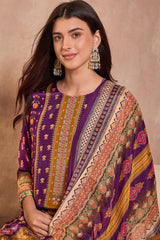 Purple Viscose Rayon Embroidered Kurta Trouser With Dupatta  HPKSKD2805