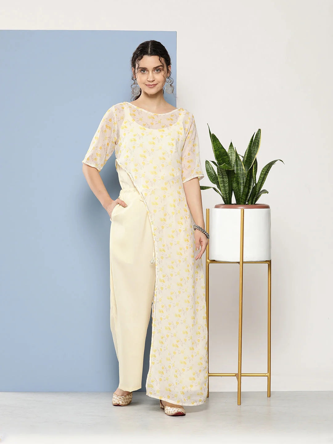 Off White Printed Jumpsuit - Casual Jumpsuits For Women