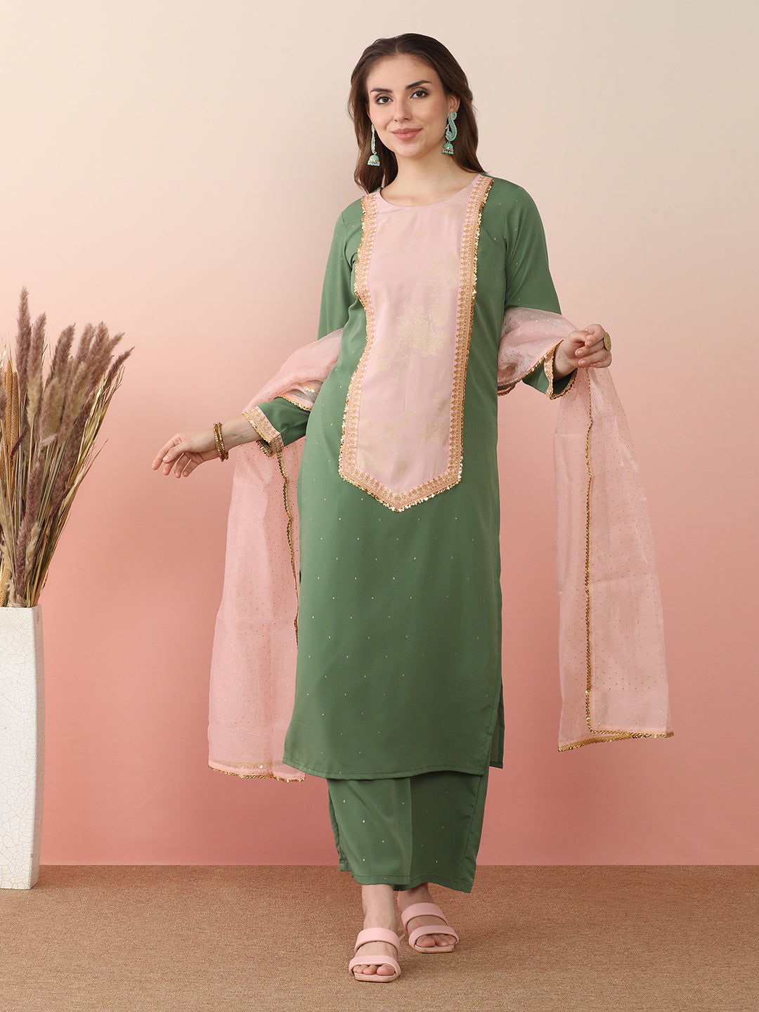 Patchwork Kurta and Palazzo Set with Dupatta for Women