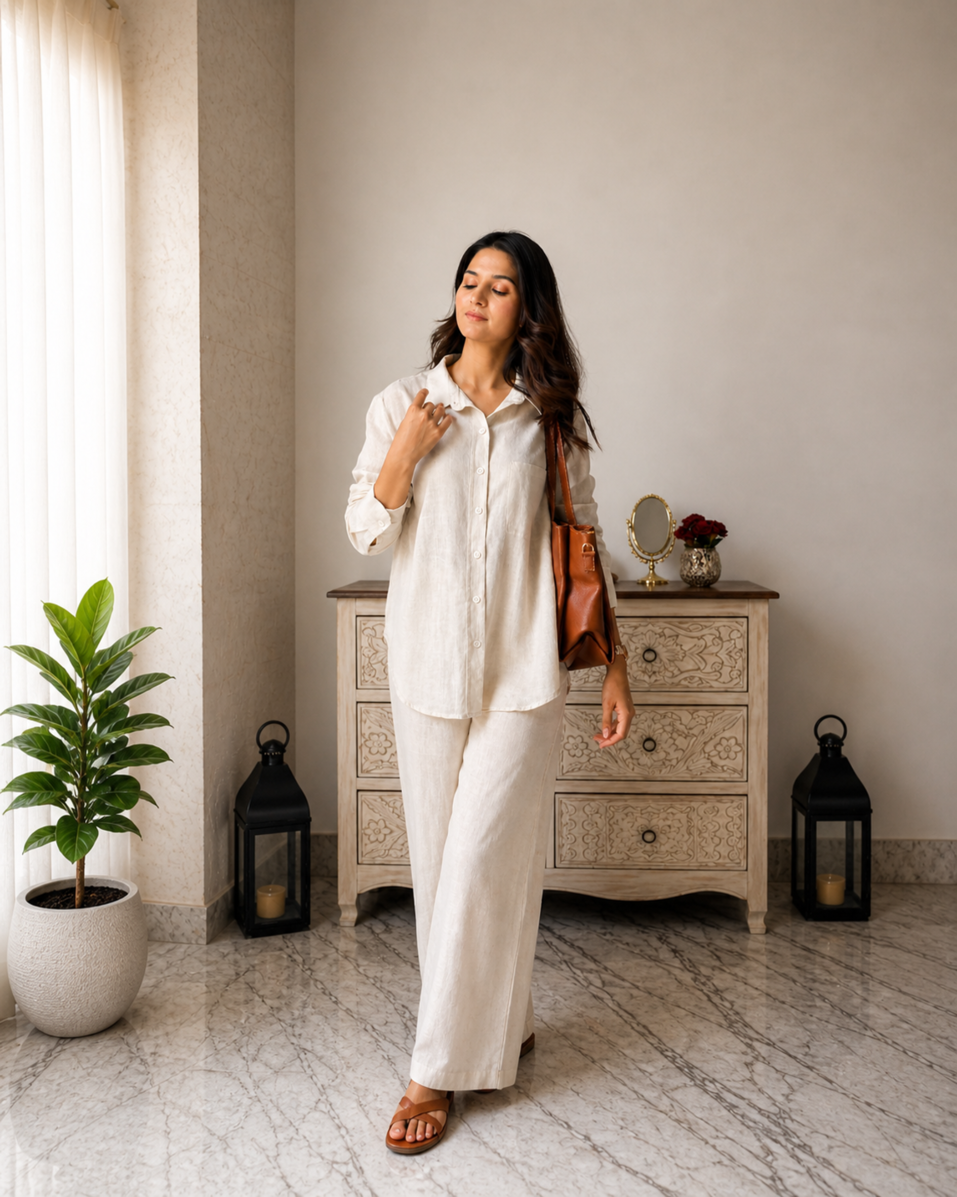 Women's White Solid Rayon Slub Co-Ord Set (CSOFFWHITESIDAN) | DesiQlo