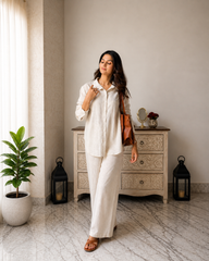 Stylum Women's White Solid Rayon Slub Co-Ord Set (CSOFFWHITESIDAN)