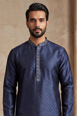 Blue Jacquard Woven Design Straight Kurta With Trouser MKSET2227