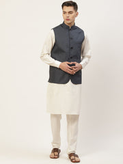 Men's Kurta Pyjama With Teal Blue Solid Nehru Jacket (JOKPWC W-F 4033 F )