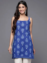 Blue & White Floral Printed Pure Cotton Tunic-AHTUCOKHGL-8121