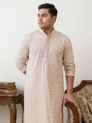 Sequin Embroidered Pure Cotton Kurta ( KO 5005Beige  )