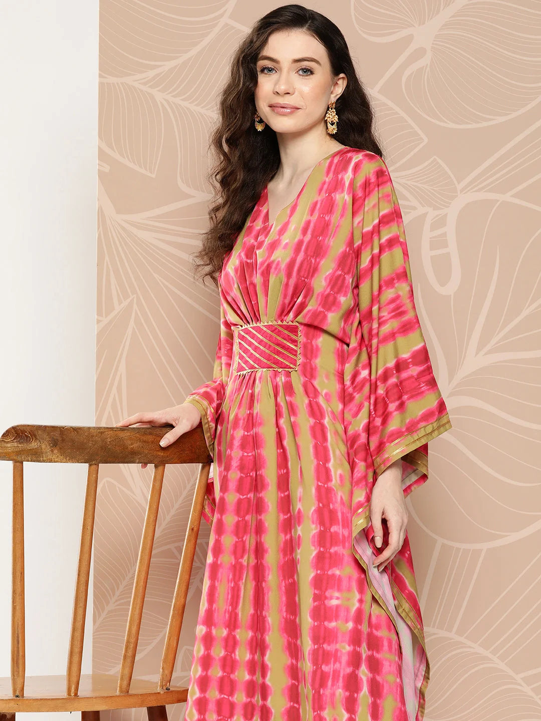 Pink Printed Gotta Patti Belted Detail Kaftan Kurta-AHKFCRDP-6070-ICH