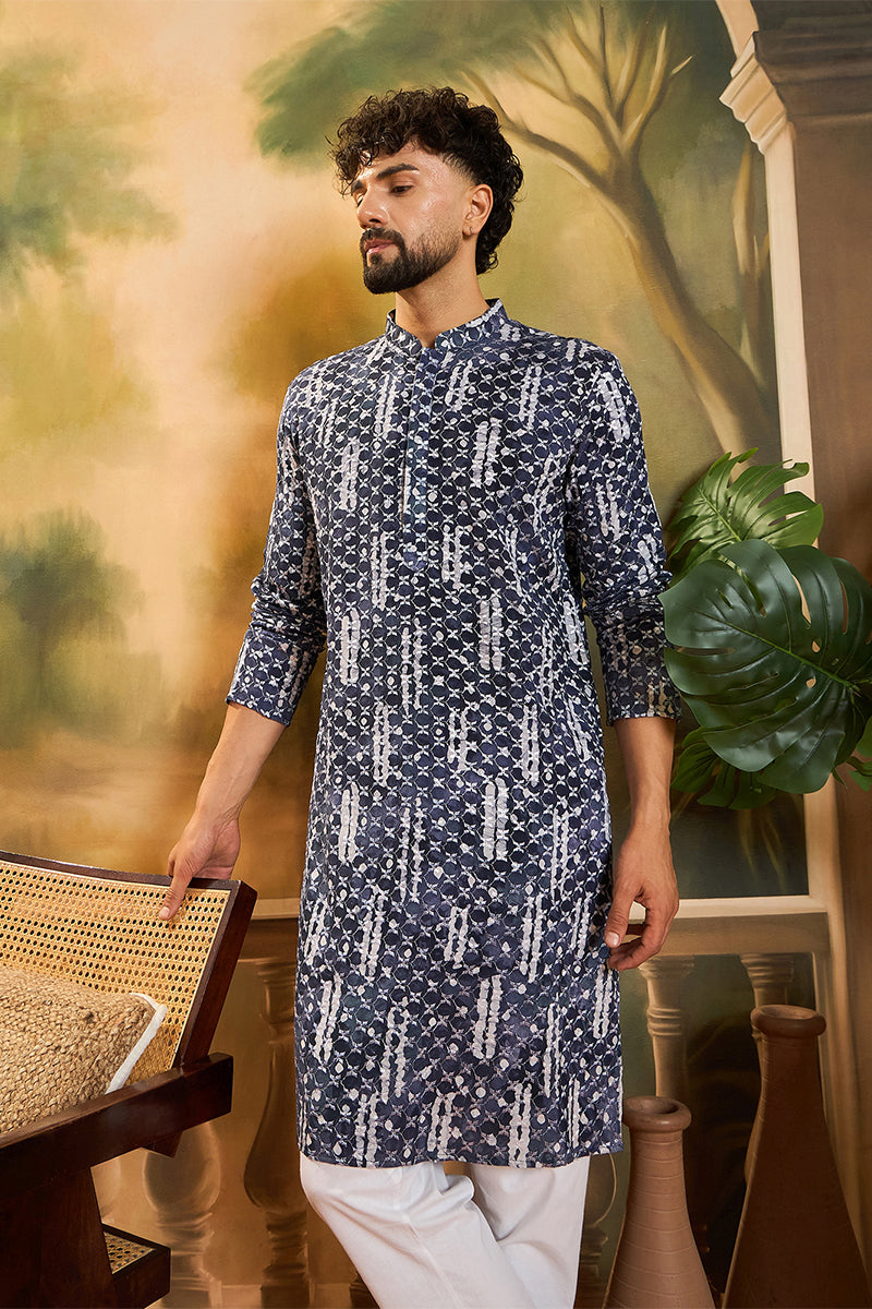 Blue Viscose Rayon Embroidered Straight Kurta MKU1475 | DesiQlo