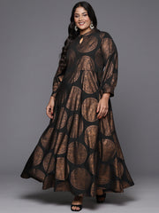 Black & Copper Printed Plus Size A-line Maxi Dress-AP-AHEDCRFP-900