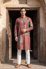 Brown Silk Blend Printed Straight Kurta With Trousers MKSET2177