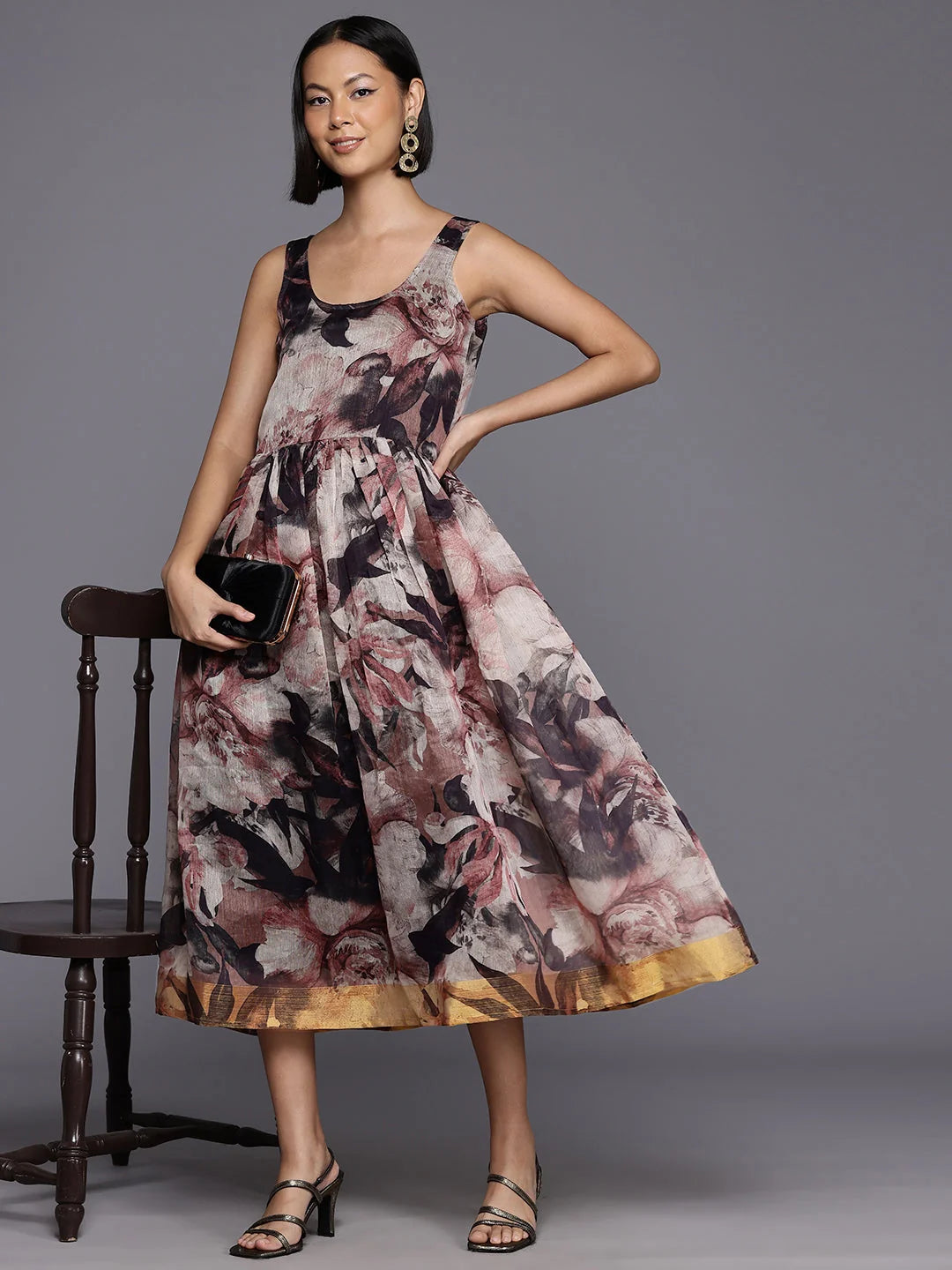 Women Floral Printed Empire Dress-AHDRCHDP-4