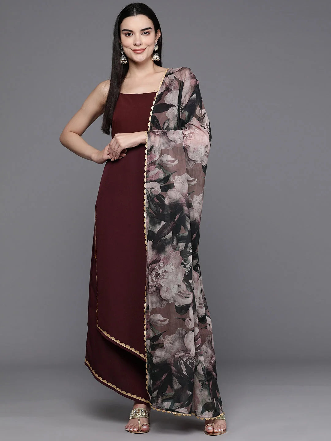 Solid Kurta and Palazzo Set with Dupatta | Women's Fashion
