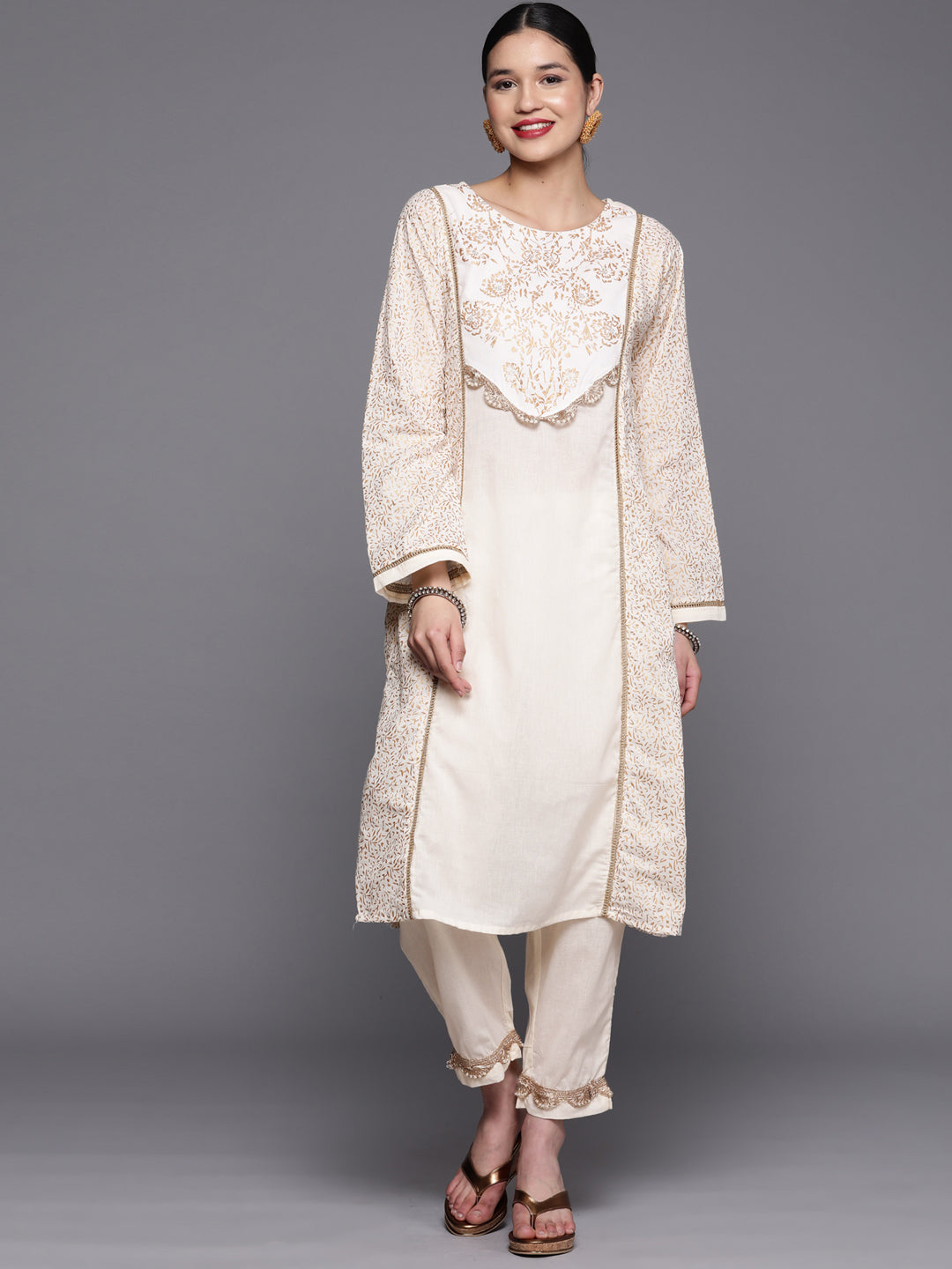 Off White Cotton Printed Kurta Pant Set | Indian Kurta Sets