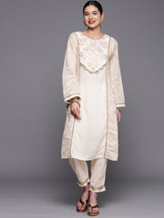 Off White Pure Cotton Printed Kurta Pant Set-AHKUPN-COMBO-503