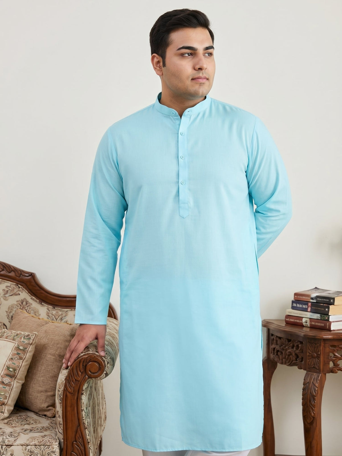 Solid Cotton Kurta Set for Men ( JOKP P 5144Sky  )