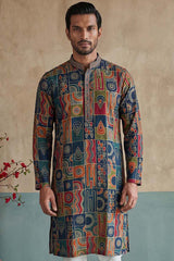 Viscose Rayon Multi Abstract Printed Calf Length Straight Kurta MKU1984