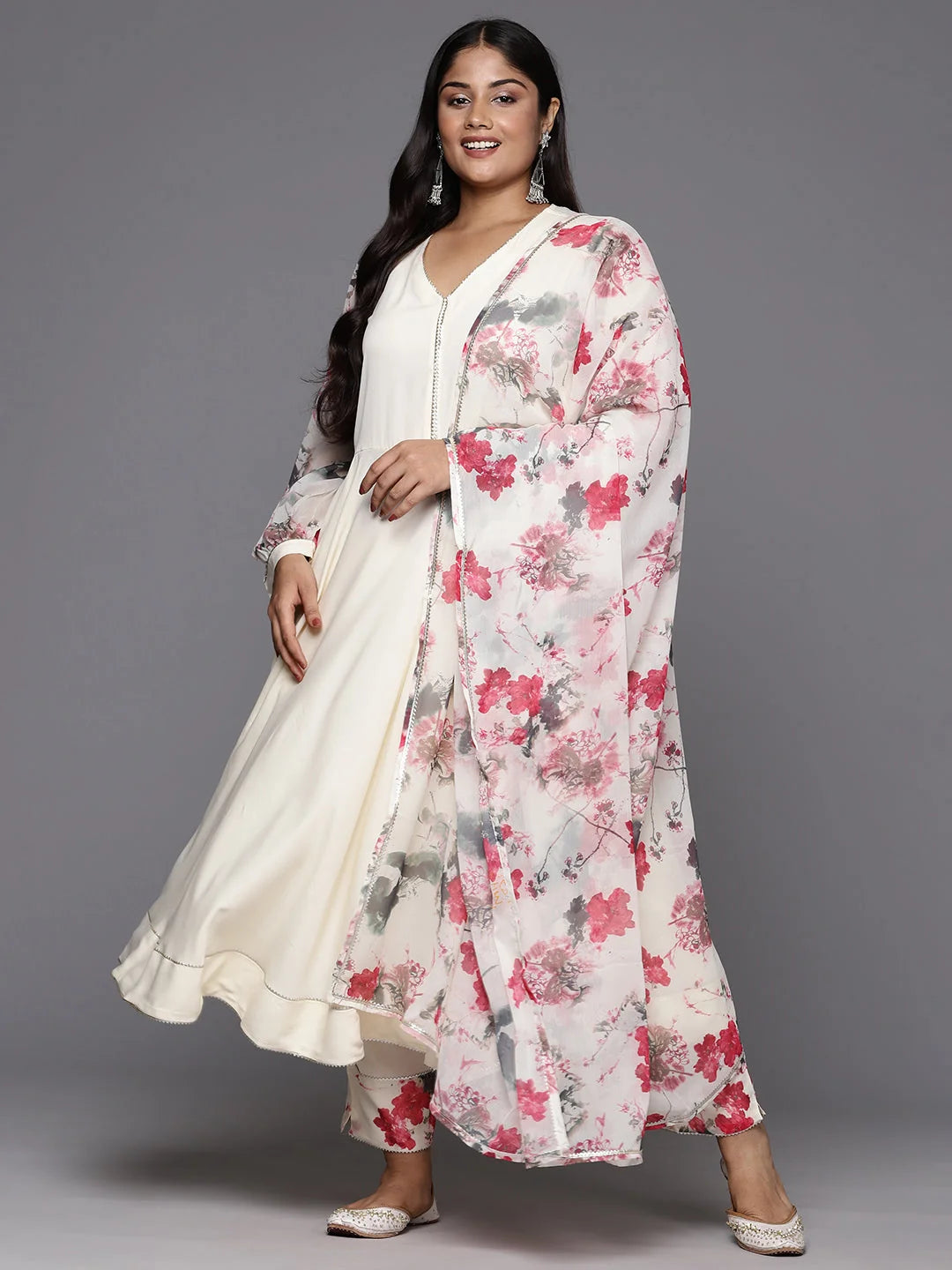 Off White Plus Size Kurta with Dupatta | Indian Kurta Sets