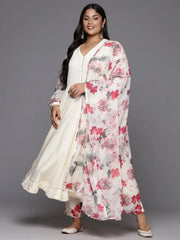 Off White Plus Size Gotta Patti Kurta with Trousers & With Printed Dupatta-AP-AHKUDUPN-COMBO-565-ICH