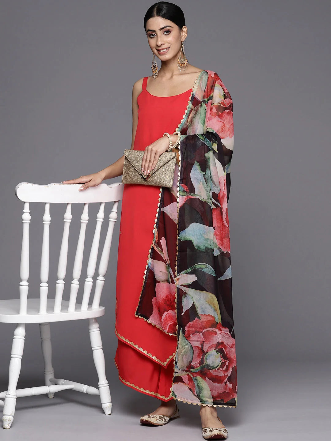 Red Solid Kurta Palazzo Set With Dupatta-AHKUDUPZ-COMBO-704