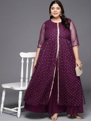 Burgundy & Gold Plus Size Maxi Ethnic Dress-AP-AHDRNTFP-981-FF