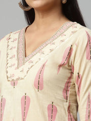 Beige Pure Cotton Printed Tunic-AHTUCOGPPG-8052