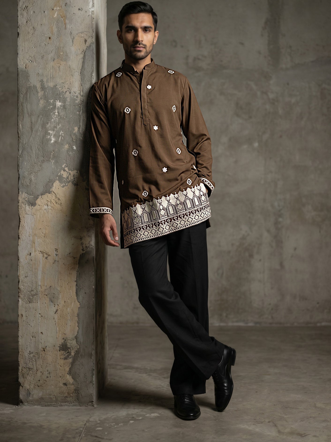 DesiQlo Men Printed Kurta Pyjama Set - Brown