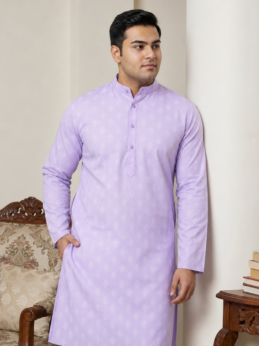 Floral Printed Kurta for Men ( KO 650Purple  )